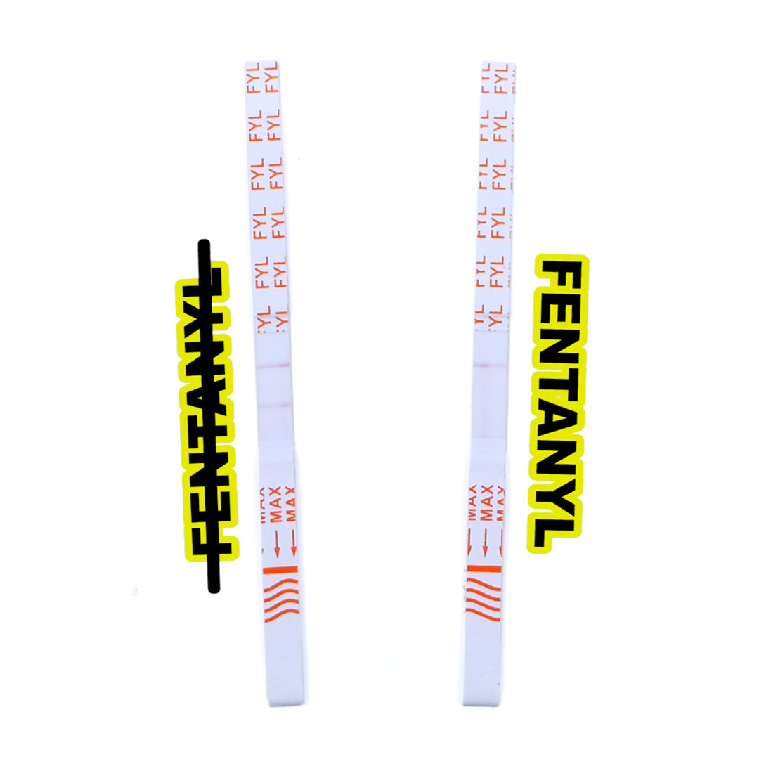 Use fentanyl testing strips to detect fentanyl in other substances. One line indicates the presence of fentanyl, two lines the lack of it.