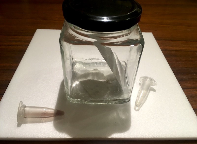 Allow the testing liquid to almost fully soak in the testing "card" before removing it from the jar (+- 20 minutes)